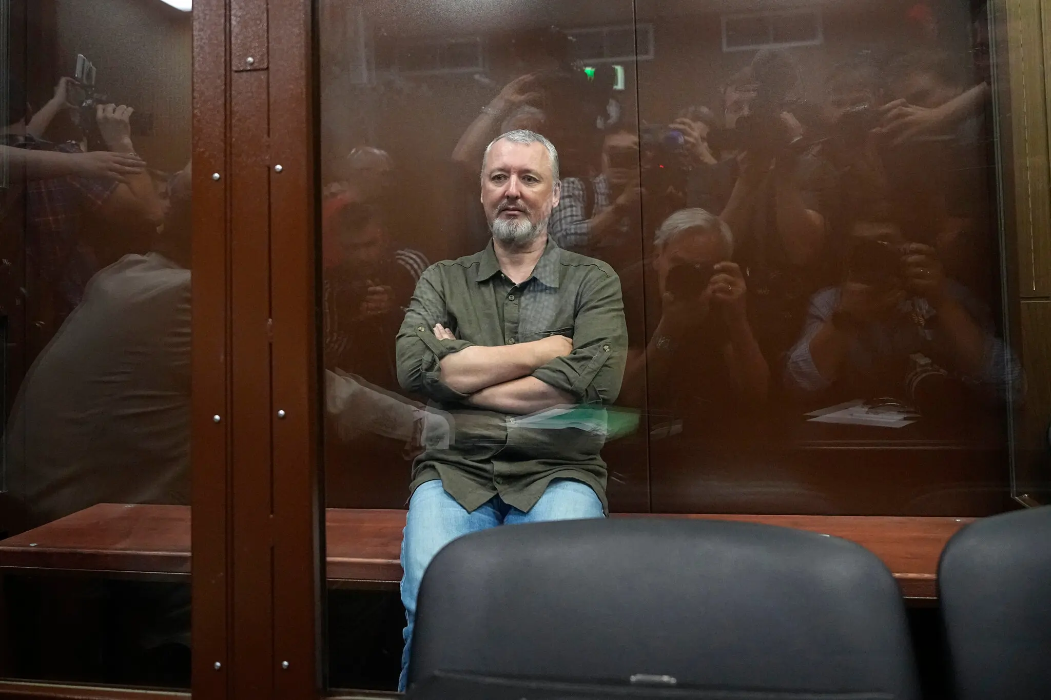 Ігор Гіркін, провоєнний критик, у суді в Москві. Його арешт свідчить про те, що форма публічного протесту, яку уряд давно дозволяв, більше не може бути дозволеною